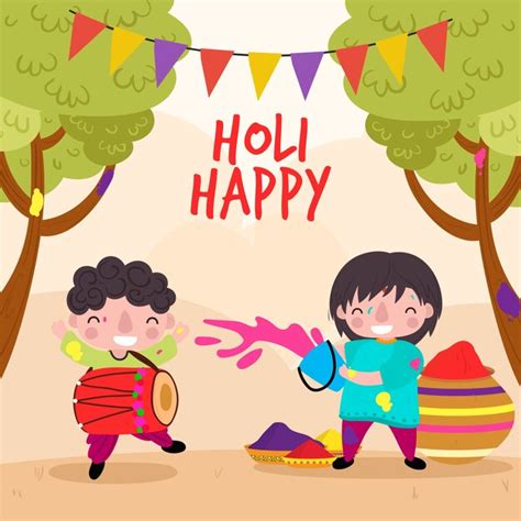 Free Vector Holi Background With Kids