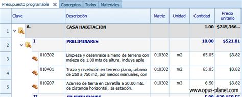 Opus Planet Software De Precios Unitarios Presupuestos Y Control De