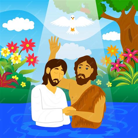 Premium Vector Illustration Of Jesus Being Baptized In The Jordan River