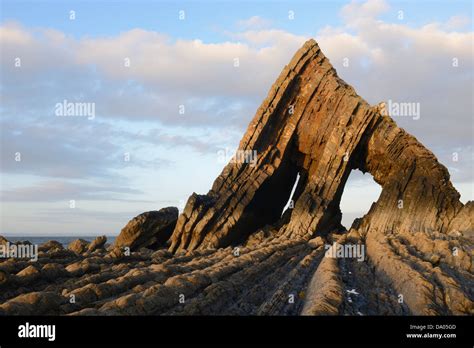 Blackchurch Rock On The North Devon Coast Uk Lit By The Setting Sun