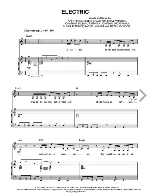 Katy Perry Electric Sheet Music In C Major Transposable Download And Print In 2021 Sheet