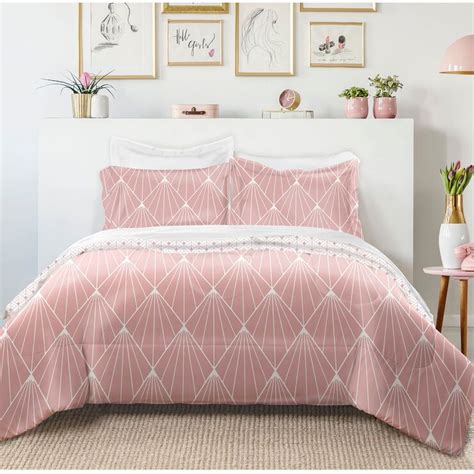 Pink Diamonds 3 Piece Comforter Set Fullqueen Pink Comforter Grey