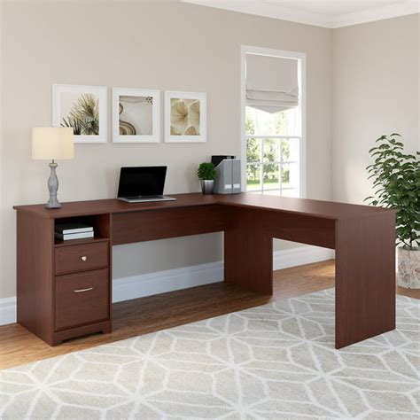 Bush Furniture Cabot 72w L Shaped Computer Desk With Drawers In Harvest