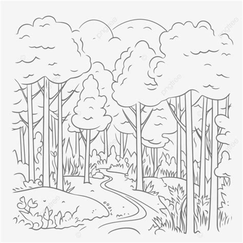 Dibujo De El Bosque Para Colorear Páginas Esquema Bosquejo Vector PNG