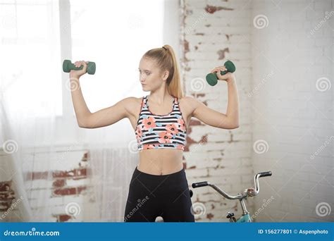 Beautiful Blonde Teen Fitness Model Poses In Studio Stock Image Image