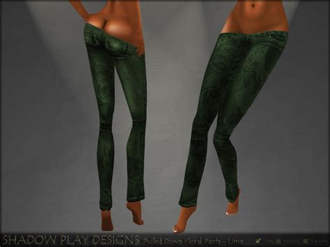 Second Life Marketplace Pulled Down Floral Pants Lime