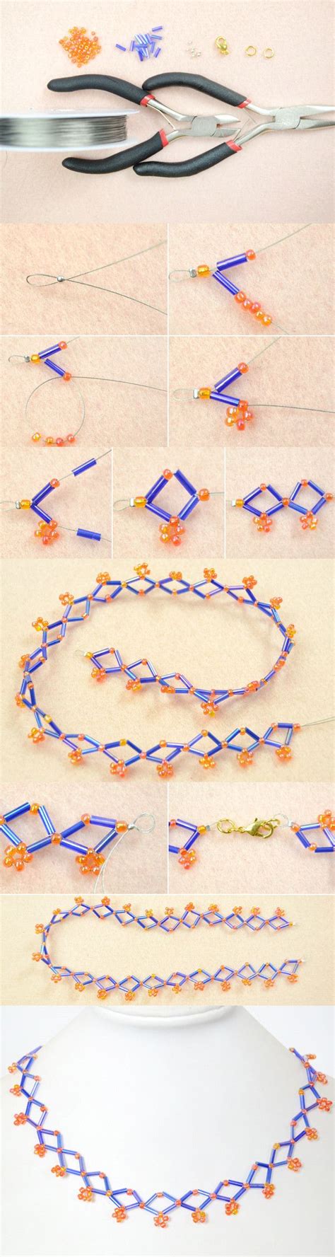 Tutorial On How To Make A Simple Blue Rhombic Bugle Bead Necklace