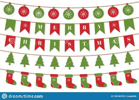 Bright Christmas Garlands Merry Christmas Background With Xmas Bunting