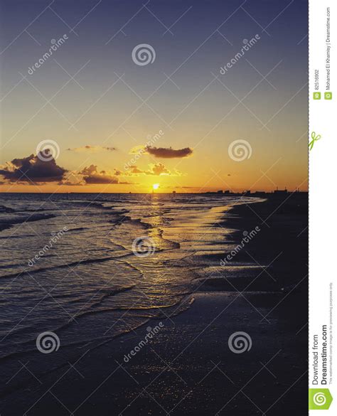 Cloudy Orange Sunset Over Sea Water Sunset Over Sea Waves