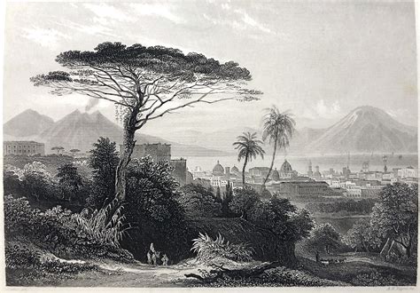 Italy Gulf Of Naples City Churches Mount Vesuvius ~ 1843 Art Print
