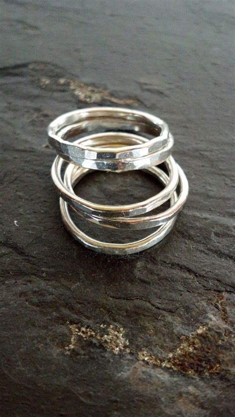 Sterling Silver Stack Rings Hammered Set Of 3 5 Or 7 Etsy