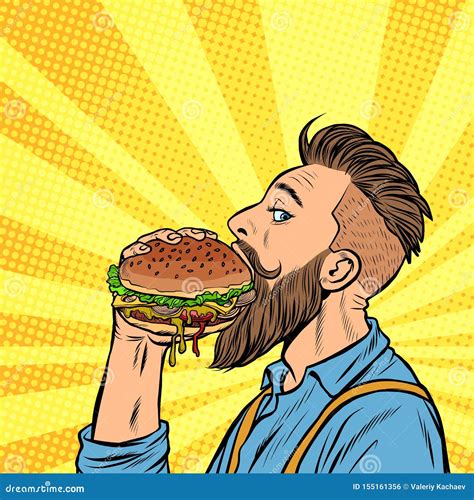 Pop Art Man Eating A Burger Cartoon Vector 81084183