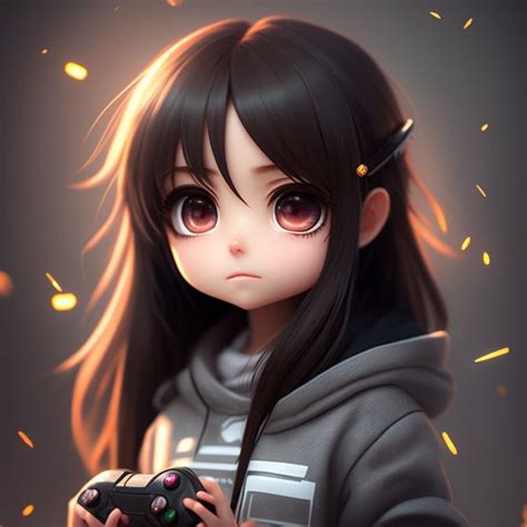 Snelsi Very Cute Anime Gamer Girl Holding A Gamepad In Hands Long