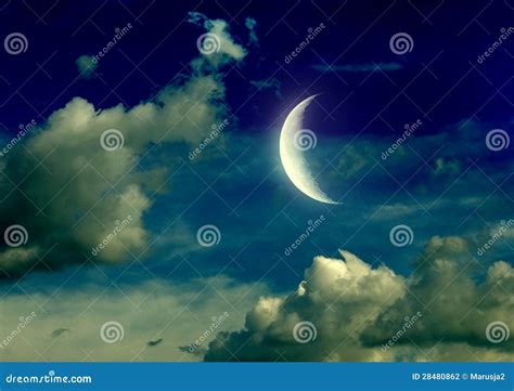 Half Moon In The Night Sky Stock Illustration Illustration Of Moon