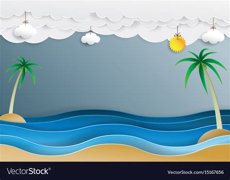 Ocean Wave And Cloud Paper Cut Style Royalty Free Vector