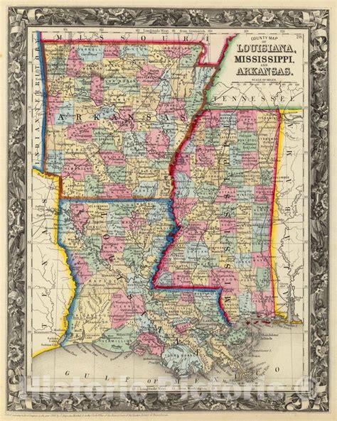 Historic Map 1860 County Map Of Louisiana Mississippi And Arkansas