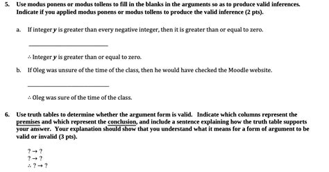 Solved Discrete Math 5 Use Modus Ponens Or Modus Tollens To Fill In