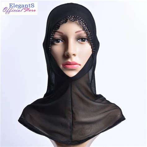 43x30cm Muslim Hijab Headwear Full Cover Underscarf Islamic Scarf Black Shawl Arabic Headband