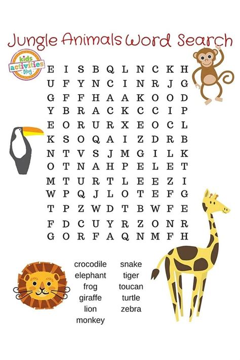 Free Printable Jungle Animal Word Search Puzzle Kids Activities Blog