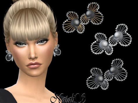 The Sims Resource Diamonds And Pearl Flower Design Earrings By Natalis