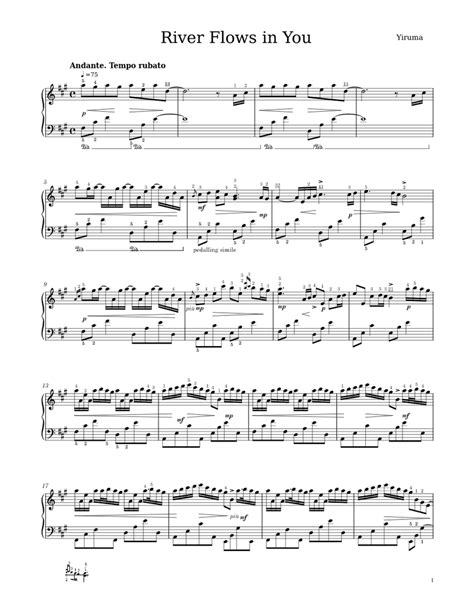River Flows In You With Fingering Yiruma Sheet Music For Piano