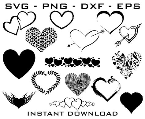 Heart 15 Designs Bundle Svg Png Dxf Eps Heart Cut Files Heart Cricut