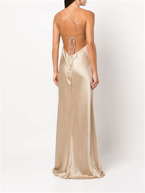 Michelle Mason Cut Out Detail Silk Gown Gold FARFETCH