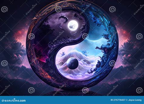 Yin Yang Symbol Filled With Clouds Of Purple And Blue Lighting Of