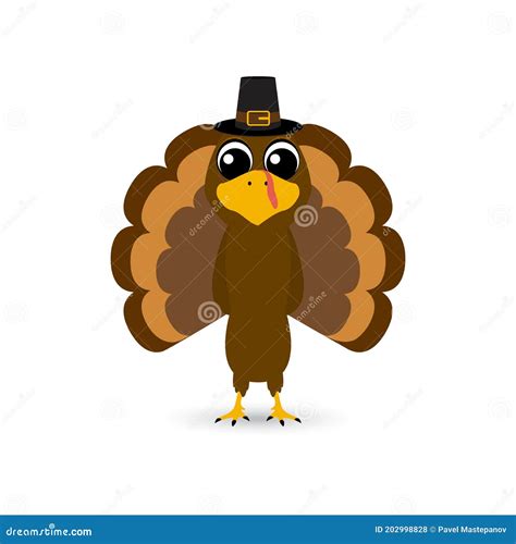 Thanksgiving Cartoon Turkey Stands On A White Background Vector