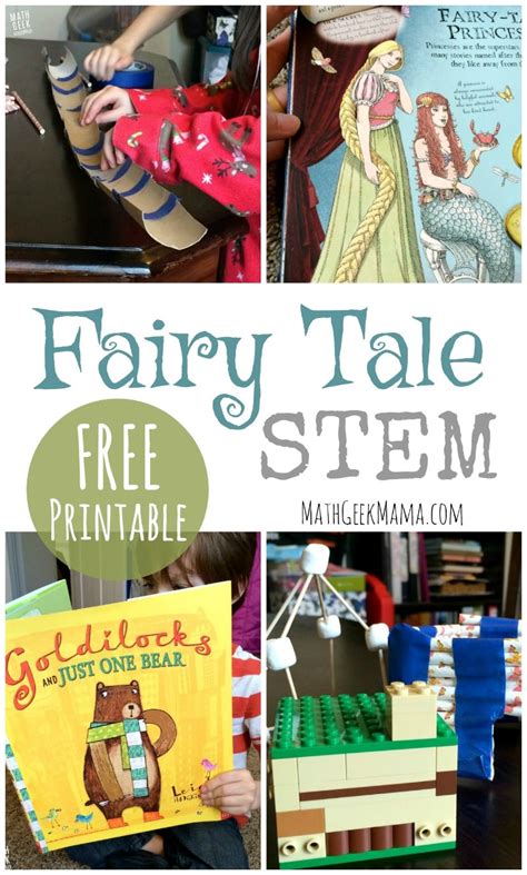 The set includes word puzzles, vocabulary worksheets, and coloring pages. Free Fairy Tale STEM Challenge Printables