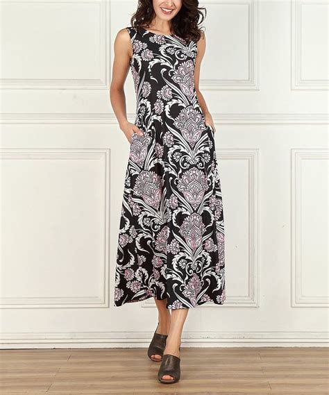 Reborn Collection Black And Mauve Floral Sleeveless Side Pocket Maxi