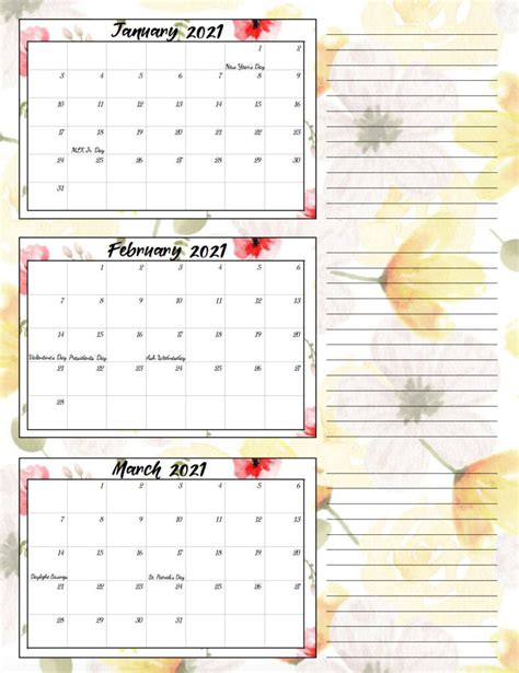 Quarterly Printable Calendar 2021 Calendar Printables Free Templates