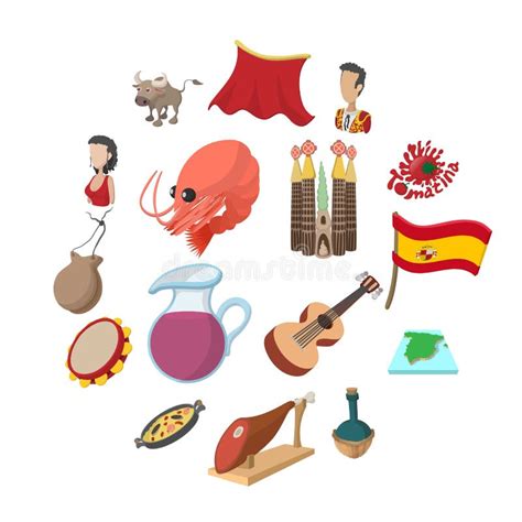 Os ícones Da Espanha Ajustaram Desenhos Animados Ilustração Do Vetor