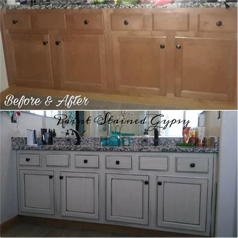 Refinishing your cabinetry and quality woodwork in your home can be challenging. Before and After bathroom cabinet refinishing. | Bathroom ...