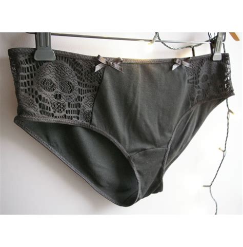 Black Gothic Punk Skull Lace Jersey Panties Rebelsmarket