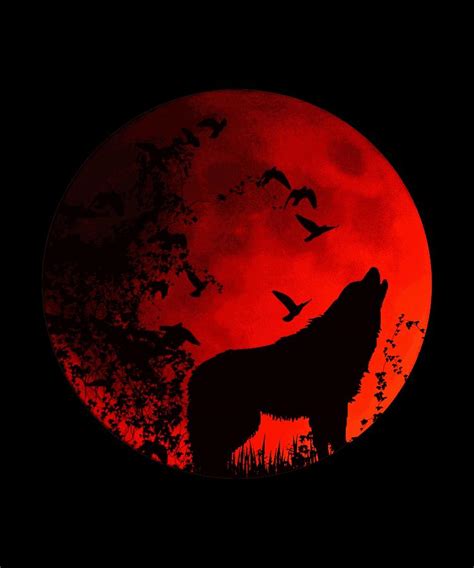 Blood Moon Lunar Eclipse Wolf Howling At The Moon Drawing By Kanig
