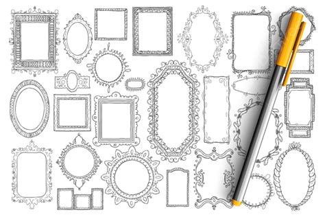 Mirrors And Frames Doodle Set Hand Decorative Mirror Vector Hand Decorative Mirror Png And
