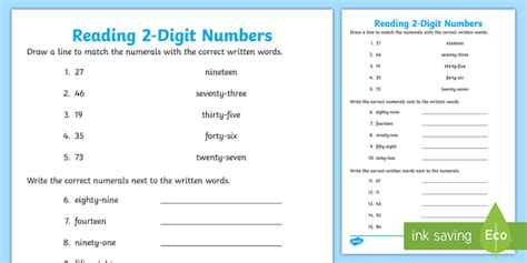 Reading 2 Digit Numbers Worksheet Teacher Made Twinkl