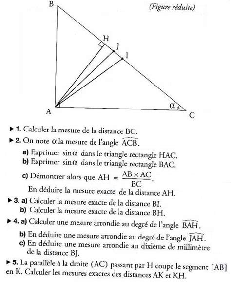 Exercice 13 Trigonométrie extrait de brevets Classe de troisième