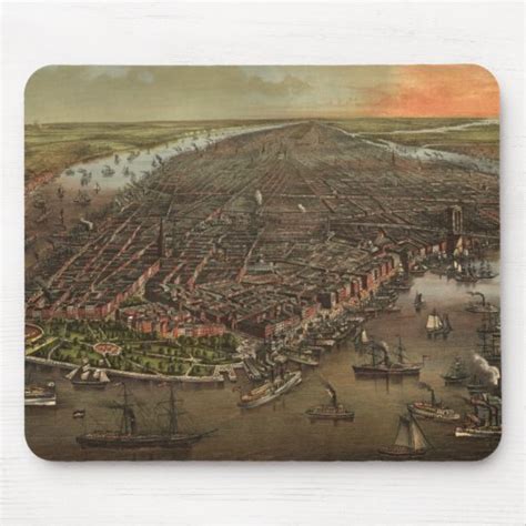Vintage Pictorial Map Of New York City 1873 Mouse Pad Au