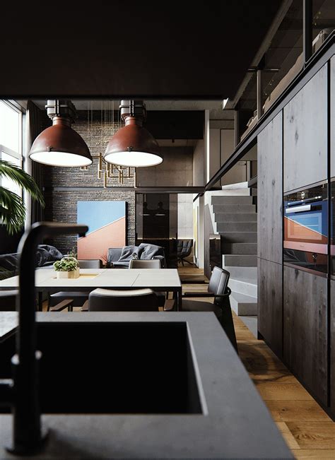 Moody Modern Industrial Interiors With Wood And Concrete Decor Modern
