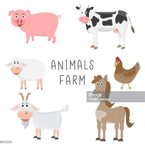 Satz Von Tieren Im Bauernhof Cartoon Flat Design Stock Vektor Art Und