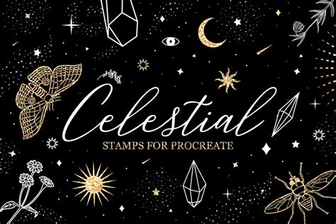 celestial esoteric mystical procreate stamp brushes planets stars moon sun witchcraft tattoo