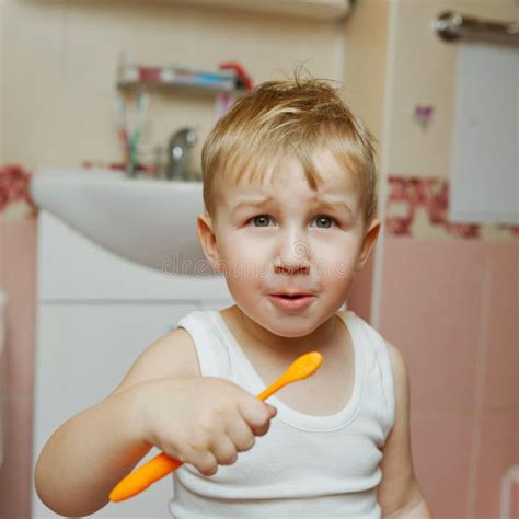 Little Boy Learns To Brush Teeth Stock Image Image Of Indoors Health