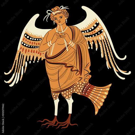 Isolated Vector Illustration Ancient Greek Winged Siren Or Harpy