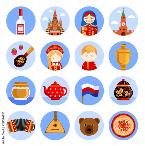 Travel To Russia Set Of Vector Illustrations For Guidebook Russian