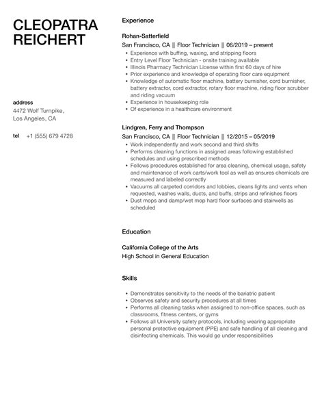Floor Technician Job Description For Resume - Carpet Vidalondon
