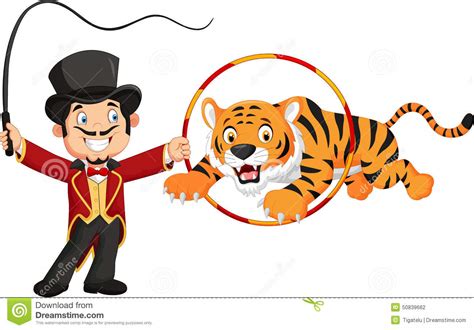 Cartoon Tiger Jumping Through Ring Stock Vector