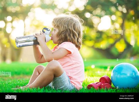 Sporty Kid Boy Drinking Water Sport Kids Concept Child Fitness