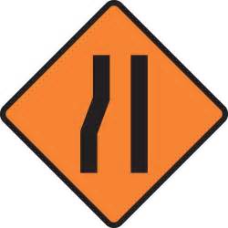 Lane Narrows Left Sign Level 2 Highway 1